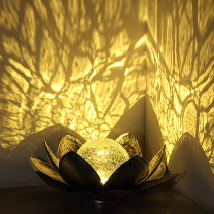 Solar Lotus Flower Light LED  Silver Glass Crackle Ball Ornament 28cm