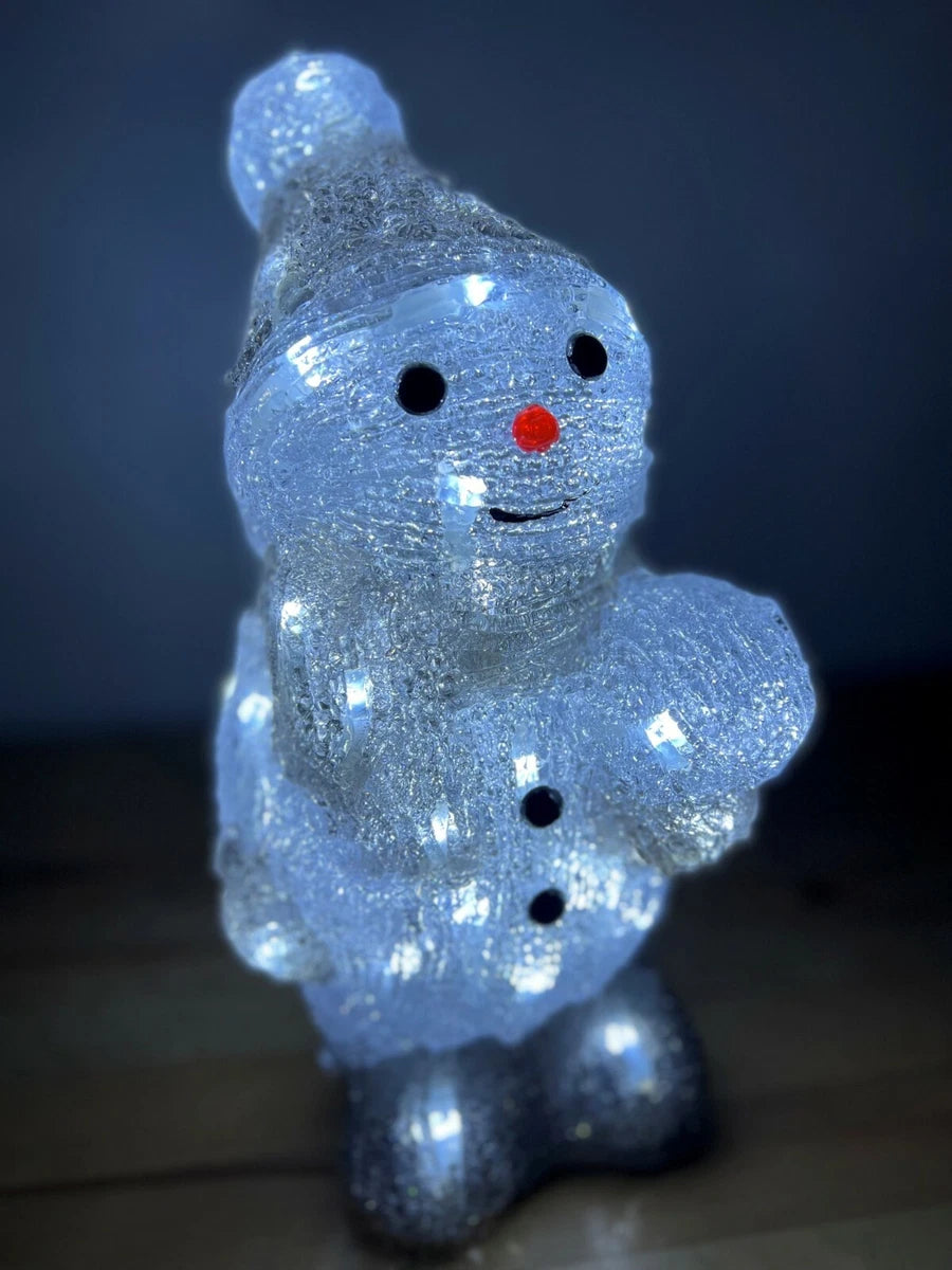 Christmas Acrylic Snowman Holding Snowball, 31cm, LED Lights, In or Outdoor Use!