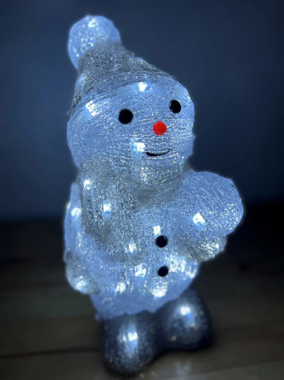 Christmas Acrylic Snowman Holding Snowball, 31cm, LED Lights, In or Outdoor Use!