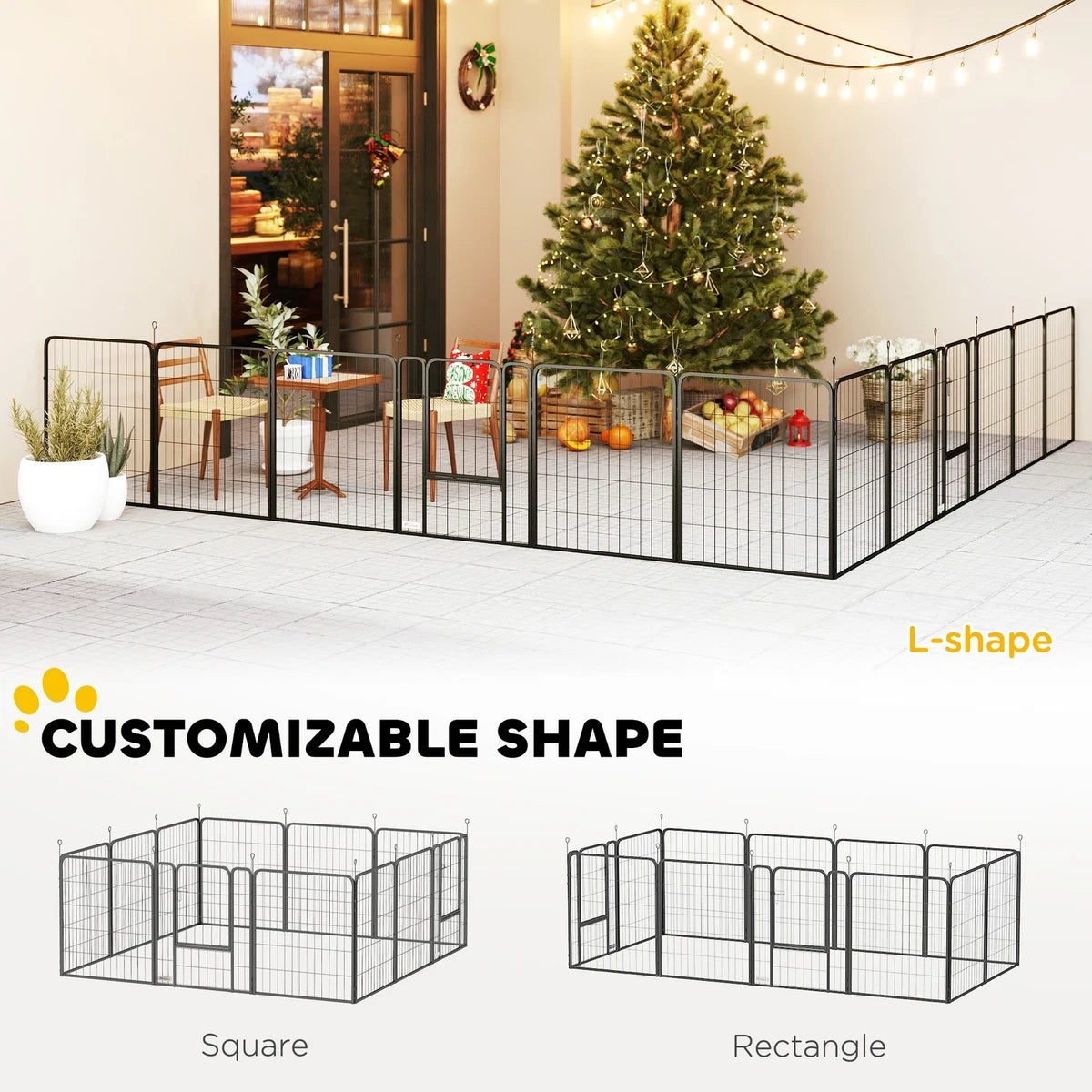 Dog Pen, 12-Panel Puppy Pen for Large Dogs, 100Hcm, Black