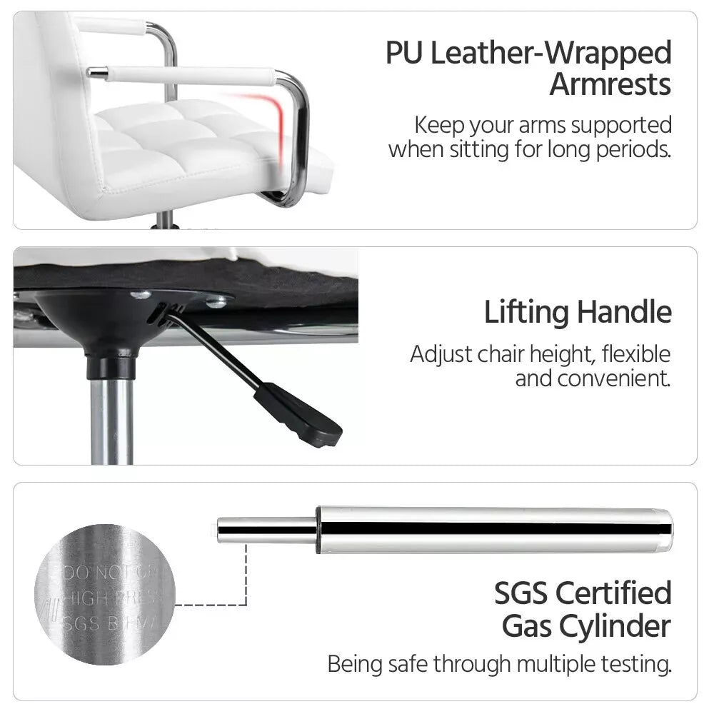 Home Office Chair Faux Leather Computer Desk Chair Adjustable Swivel Chair Arms