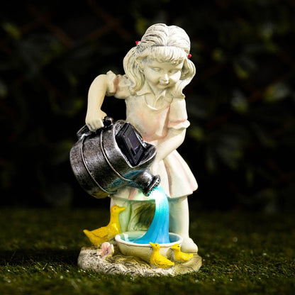 Solar LED Garden Ornament Girl Watering Can Outdoor Light Up Statue Lighting