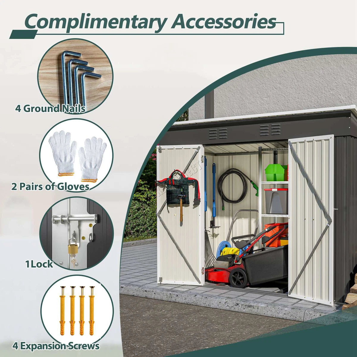 4X8FT Garden Shed Pent Roof Metal Free Foundation Base Storage House Anthracite