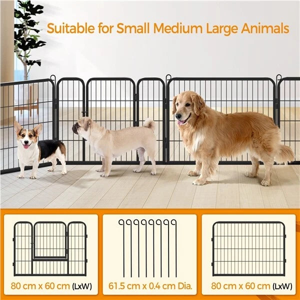 8 Panel Dog Playpen Metal Pet Pen Heavy Duty Indoor/Outdoor Fence 60cm Black