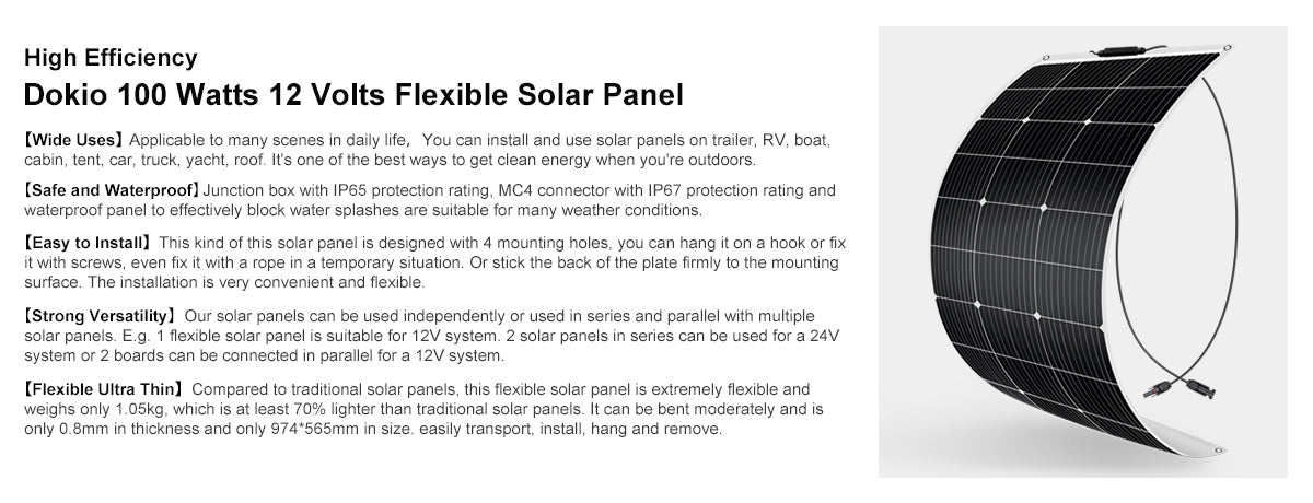 100w 200w 400w 12v flexible Mono Solar Panel Kit for Caravan/RV/Boat/Home