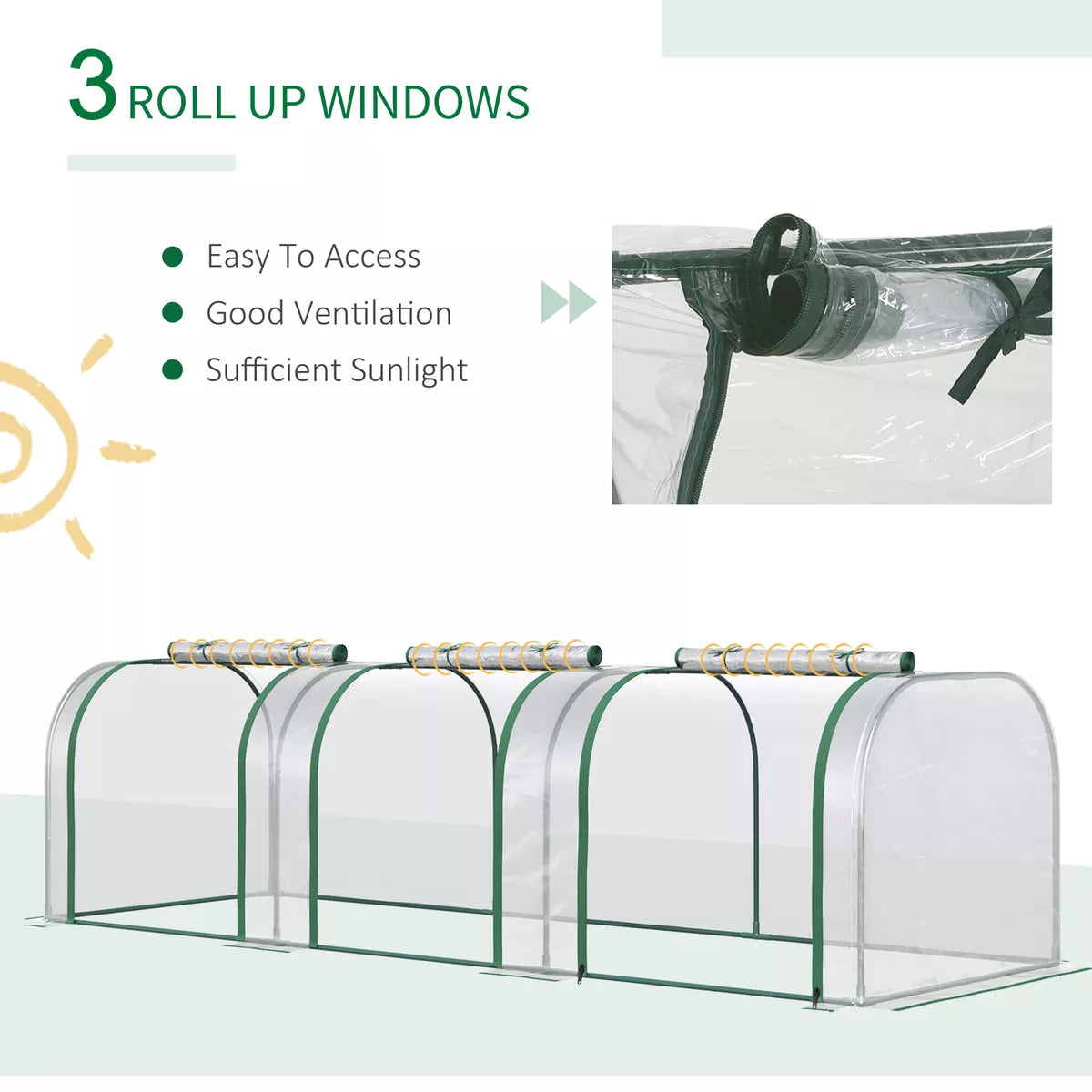 Tunnel Greenhouse Steel Frame for Garden w/ Zipper Doors