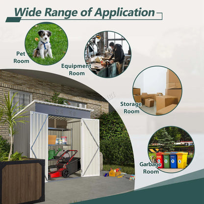 4X6FT Garden Metal Shed Storage House Pent Roof With Free Foundation Base Grey