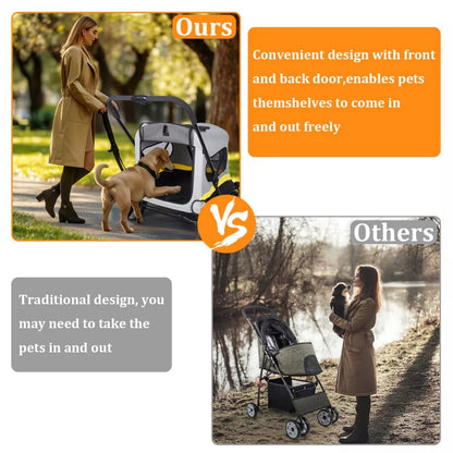 Premium Dog Trolley Large Pet Jogging Carriage Stroller with Safe Leash & Wheels