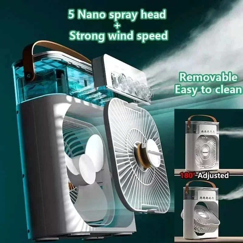 3 In 1 Mini Air Cooler Fan Humidifier USB Portable 7 Color LED Night Light 600ML