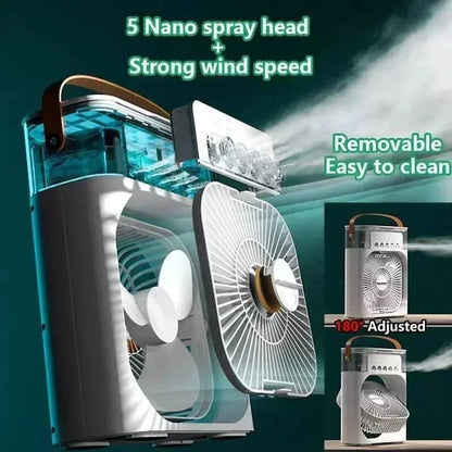 3 In 1 Mini Air Cooler Fan Humidifier USB Portable 7 Color LED Night Light 600ML