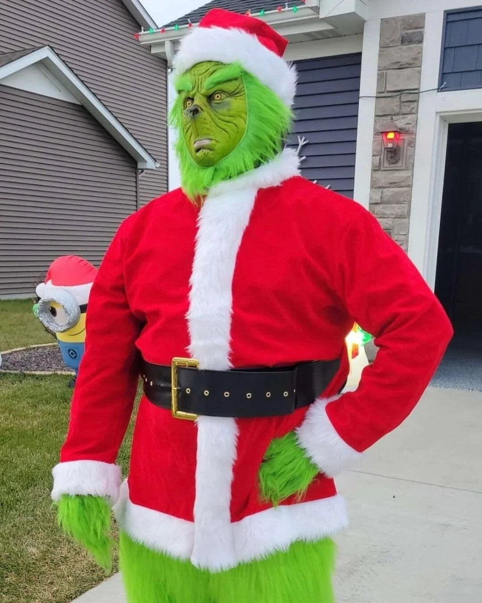 The Grinch Costume Mask Cosplay Adult Christmas Santa Suit Fancy Dress Outfit UK