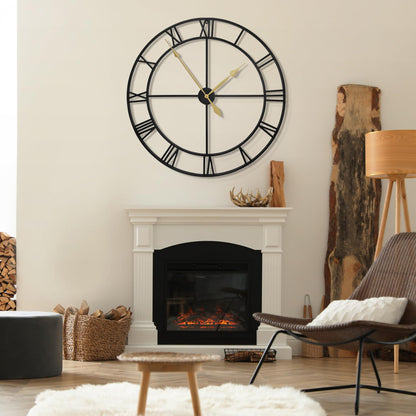 80CM Large Wall Clock 30 Inches Oversized Modern Round Black Metal