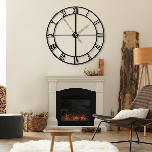 80CM Large Wall Clock 30 Inches Oversized Modern Round Black Metal
