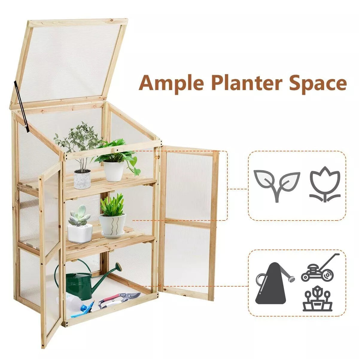 Mini Wooden Cold Frame Greenhouse Outdoor 3-Tier Raised Flower Planter Shelf