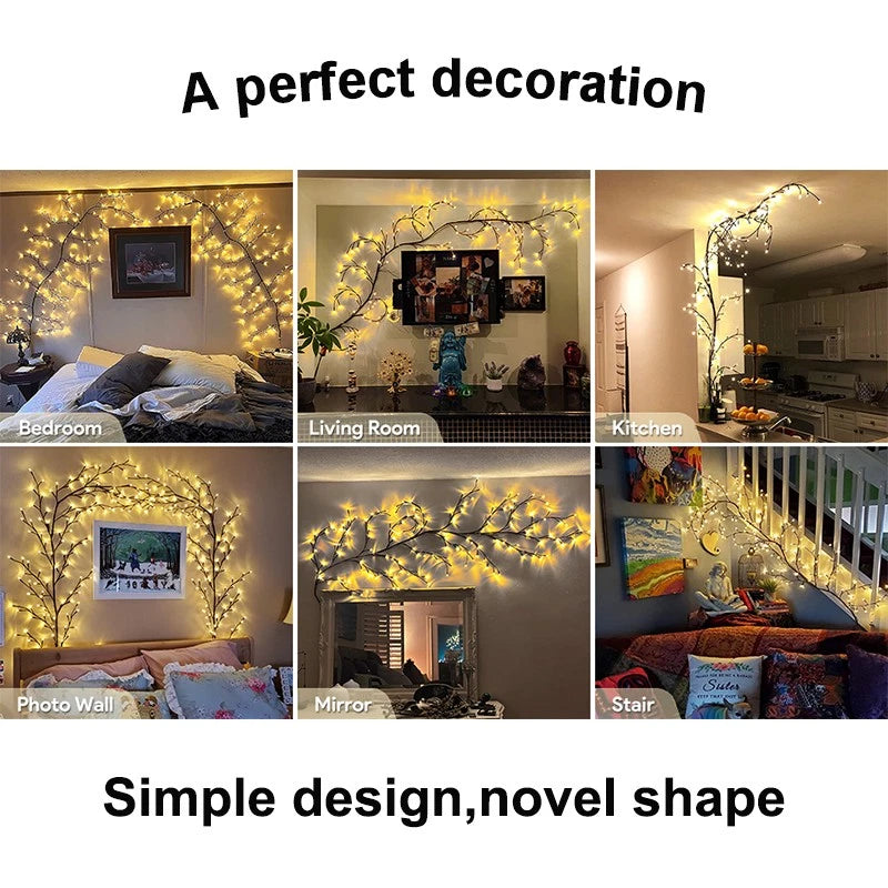 144LED Wall Tree  Willow Vine Lights Bendable Branch Fairy Lighting for Christmas gifts