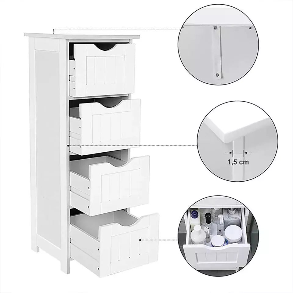Bathroom Wood Cabinet Storage 4 Drawers Free Standing Cupboard Unit