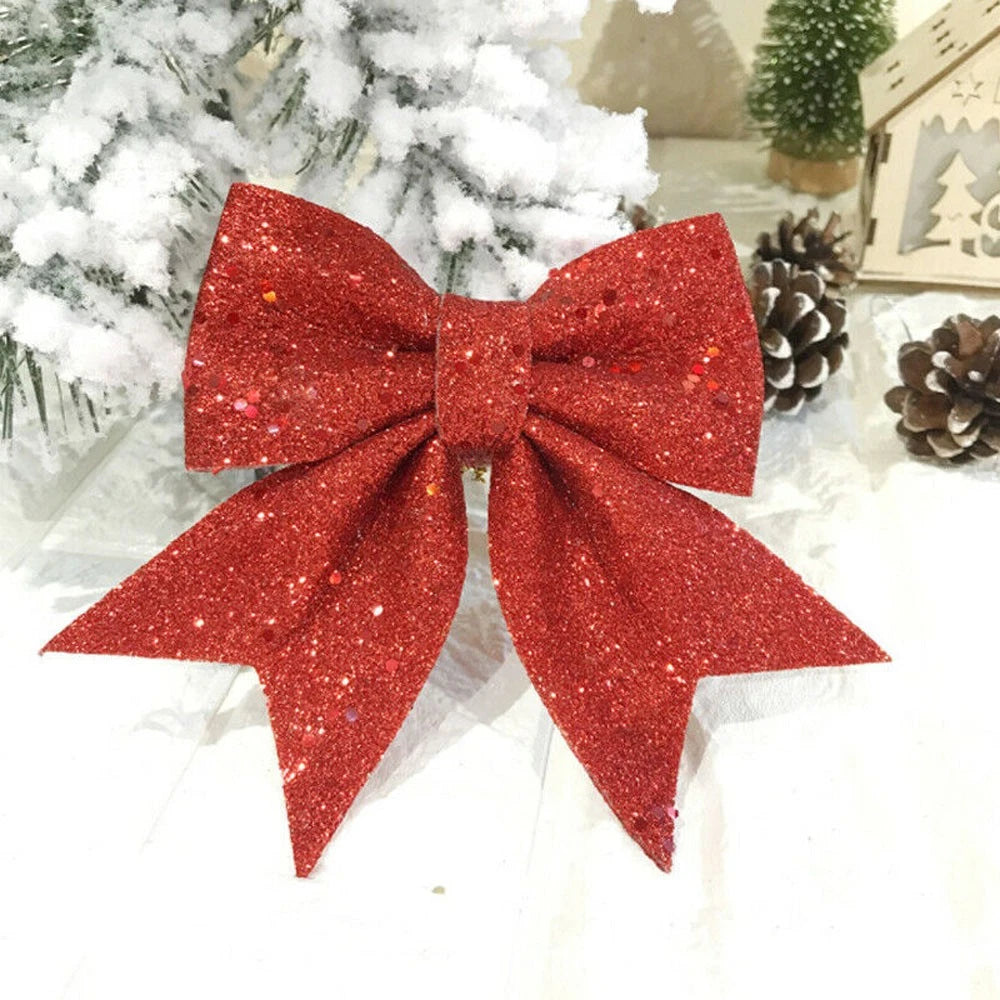 10Pcs Glitter Bows Christmas Tree Big Bowknot Ornaments Xmas Party Present Gifts