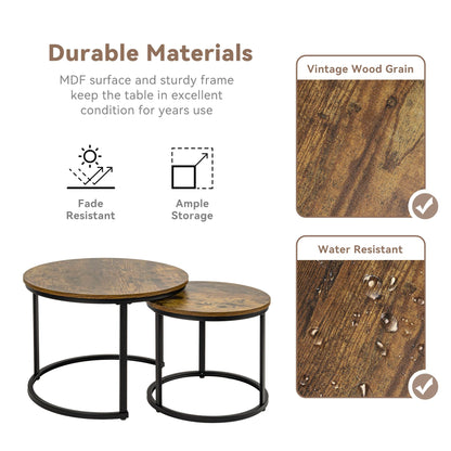 Nesting Coffee Tables Set of 2, Round Stacking Sofa Side Tables for Living Room