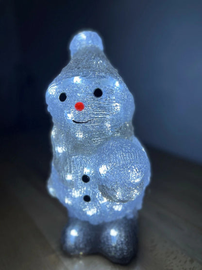 Christmas Acrylic Snowman Holding Snowball, 31cm, LED Lights, In or Outdoor Use!