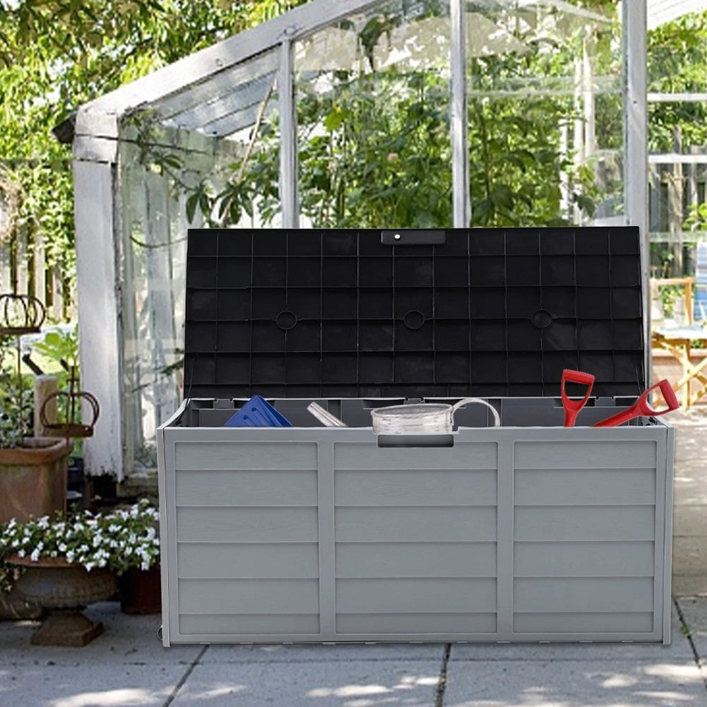Garden 290 Litre Large Outdoor Storage Box Garden Patio Plastic Chest Lid Container Tool Box