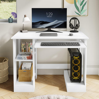 Home Office Desk, White Computer Desk With Shelves  (100 x 55 x 75CM)