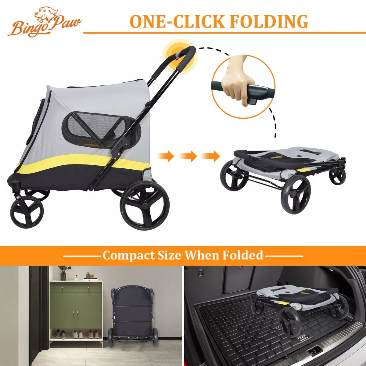 Premium Dog Trolley Large Pet Jogging Carriage Stroller with Safe Leash & Wheels