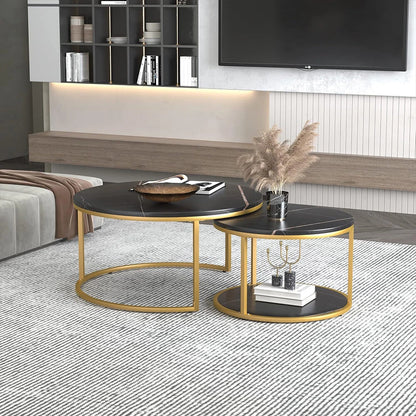 Nesting Coffee Tables Set of 2 Round Stacking Sofa Side Tables for Living Room