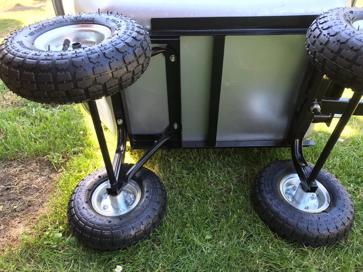 Garden trolley 4 wheel tipping dump wheelbarrow cart padded handle 80 litre