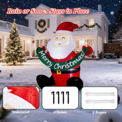 1.75M Lighted Christmas Inflatable Santa Claus Holding Banner for Outdoor Decor