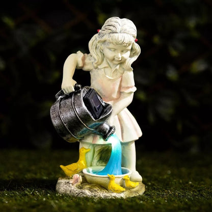 Solar LED Garden Ornament Girl Watering Can Outdoor Light Up Statue Lighting