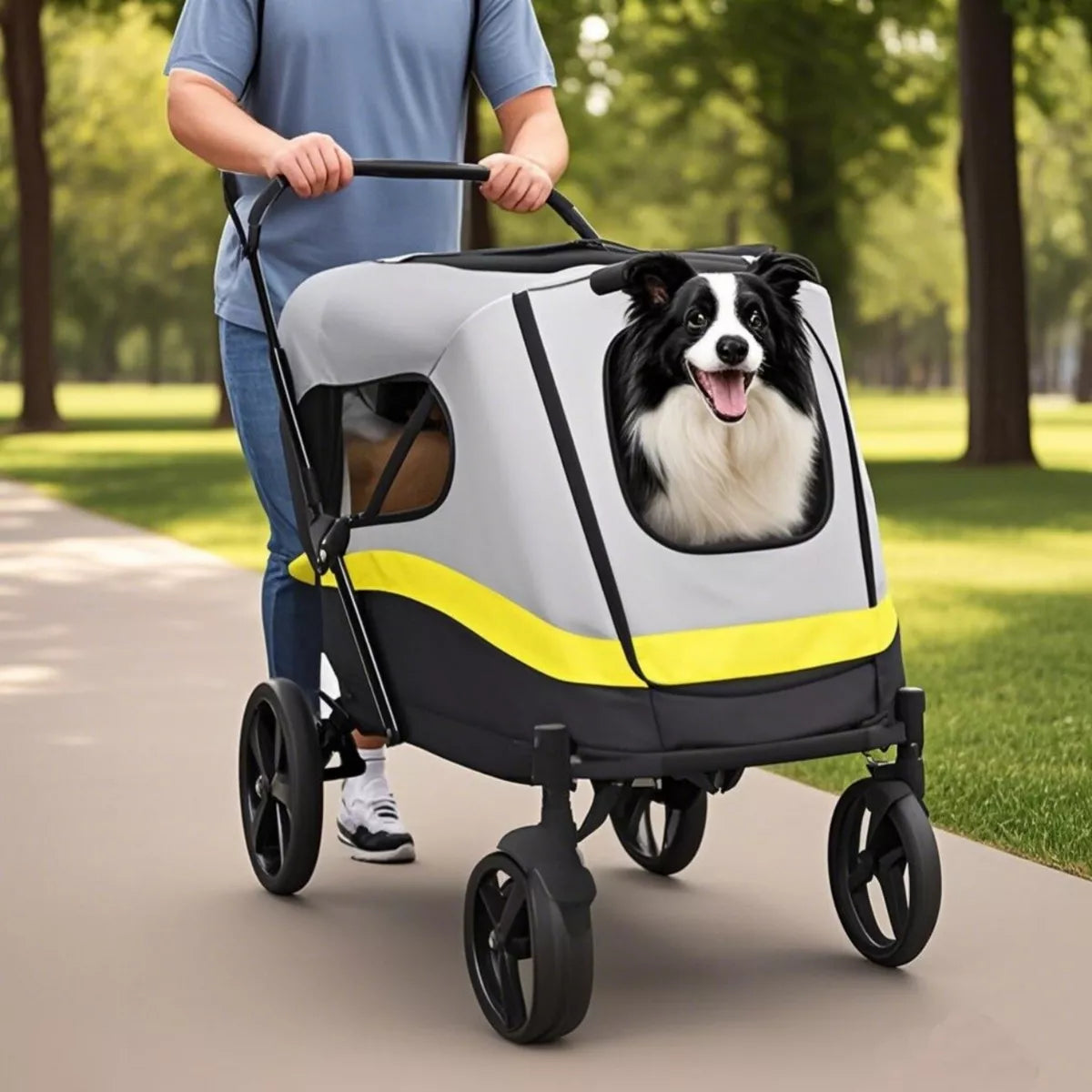 Premium Dog Trolley Large Pet Jogging Carriage Stroller with Safe Leash & Wheels