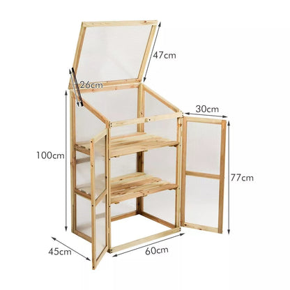Mini Wooden Cold Frame Greenhouse Outdoor 3-Tier Raised Flower Planter Shelf
