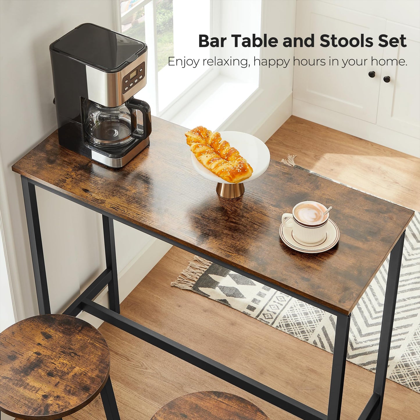 Industrial Bar Table Set 3 Piece Dining Table Set Rustic Bar Table and Bar Stool