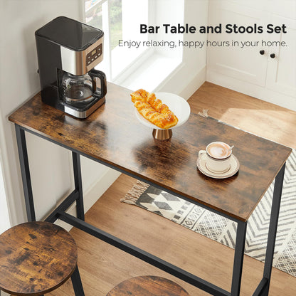 Industrial Bar Table Set 3 Piece Dining Table Set Rustic Bar Table and Bar Stool