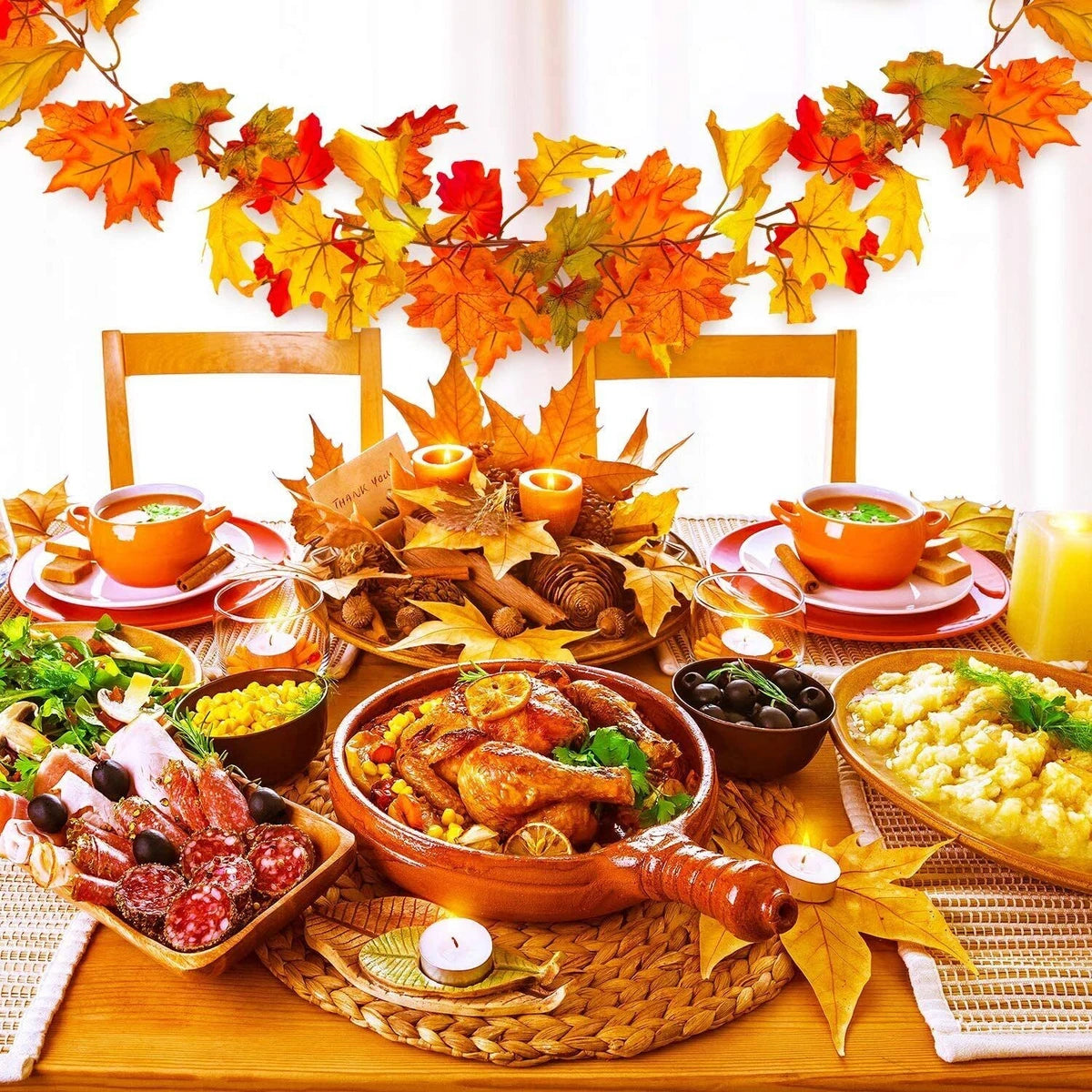 175cm Artificial Autumn Fall Maple Leaves Garland Hanging Plant Home Party Decor