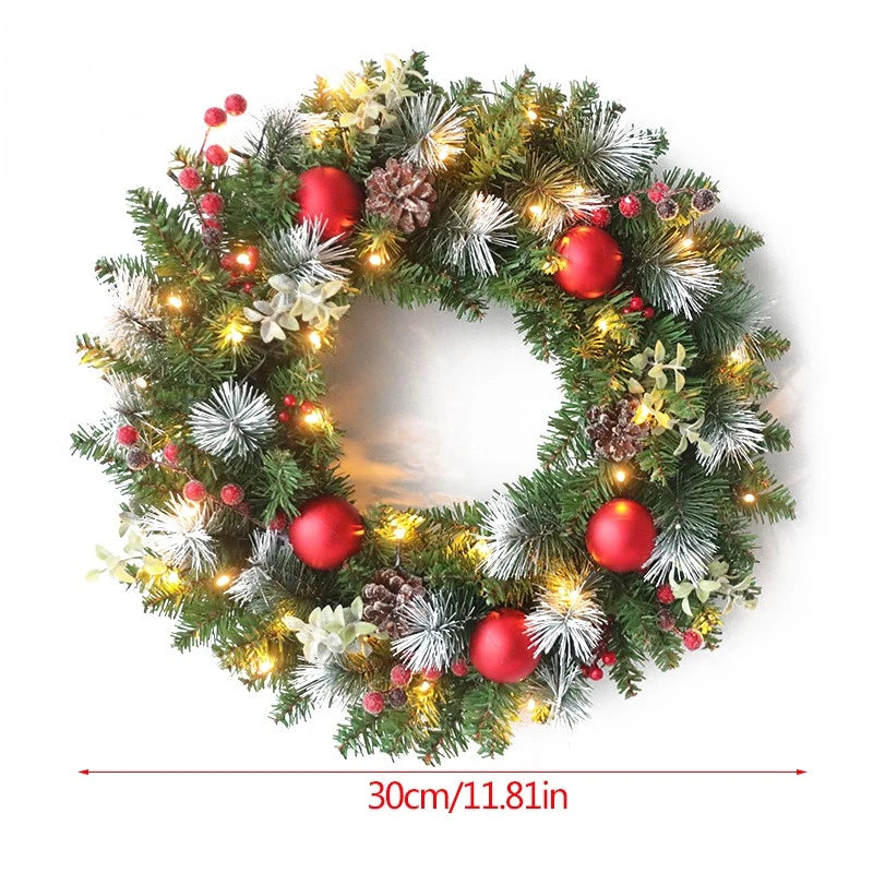 LED Christmas Wreath For Front Door Garland Christmas Xmas Ball Decor Outdoor