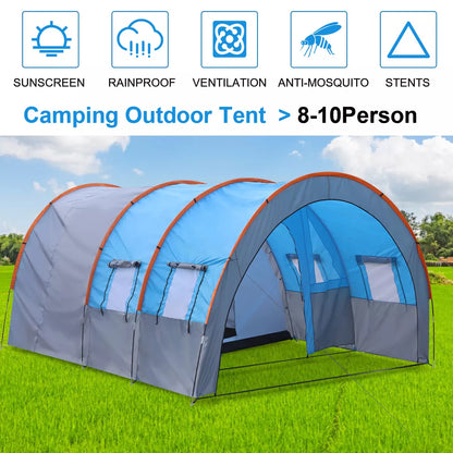 Large Tunnel Tent 8-10 Person Huge Family Tent House for Outdoor Camping Party