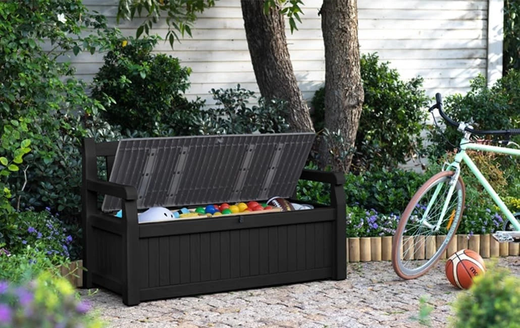 Garden Bench Plastic Storage Patio 265L Anthracite Grey Seat Durable