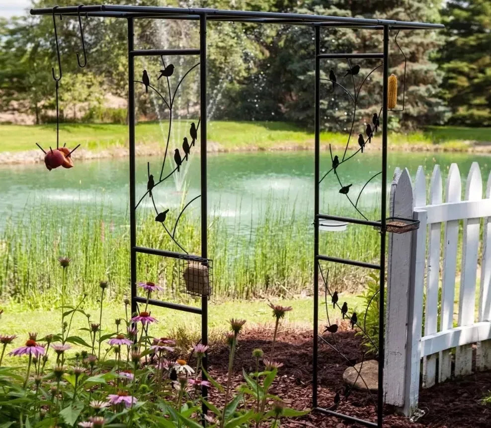 Metal Garden Arch Bird Feeder Heavy Duty Climbing Plants Support Trellis 2m