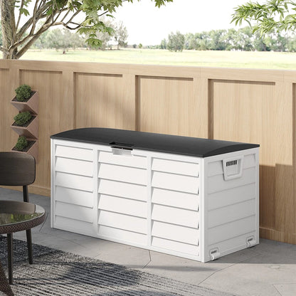 LARGE PLASTIC GARDEN STORAGE BOX OUTDOOR WATERPROOF DECK CONTAINER CHEST SHED