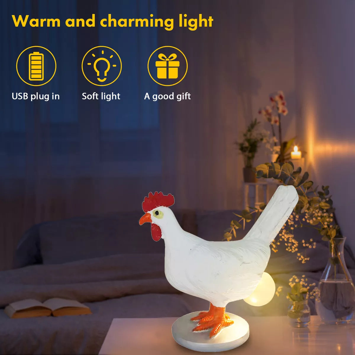 USB Chicken Desk Lamp Simulation Resin Hens Lay Eggs Lamps Funny Home Decoration