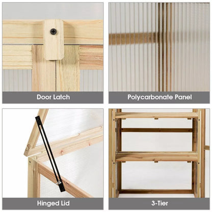 Mini Wooden Cold Frame Greenhouse Outdoor 3-Tier Raised Flower Planter Shelf