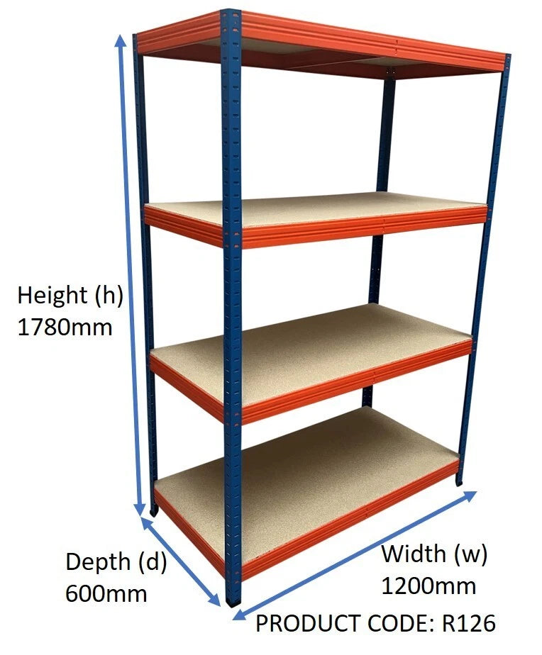 4 Tier Industrial Warehouse Racking Shelving 300kg/ Shelve Extra Heavy Duty Storage Thick Post & Shelves 150H x180L x45Wcm
