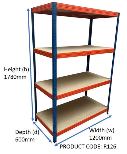 4 Tier Industrial Warehouse Racking Shelving 300kg/ Shelve Extra Heavy Duty Storage Thick Post & Shelves 150H x180L x45Wcm