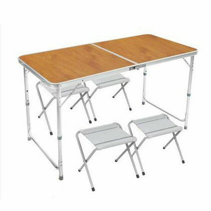 OUTDOOR FOLDABLE PICNIC TABLE & 4 STOOL SET PORTABLE CAMPING GARDEN INDOOR