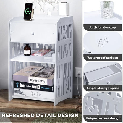 Bedside Table White Drawer Cabinet Small Side End Table Nightstand Storage Shelf