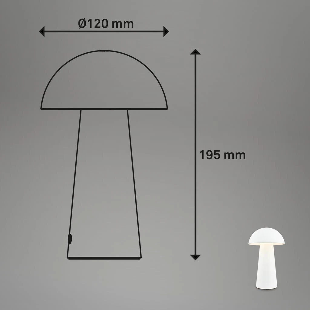 Rechargeable LED Table Lamp Mini Mushroom Desk Light Touch Dimmable 19.5cm White