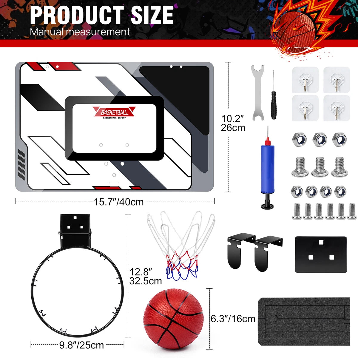 Indoor Outdoor Mini PRO Backboard Basketball Hoop for Door with Ball & Pump