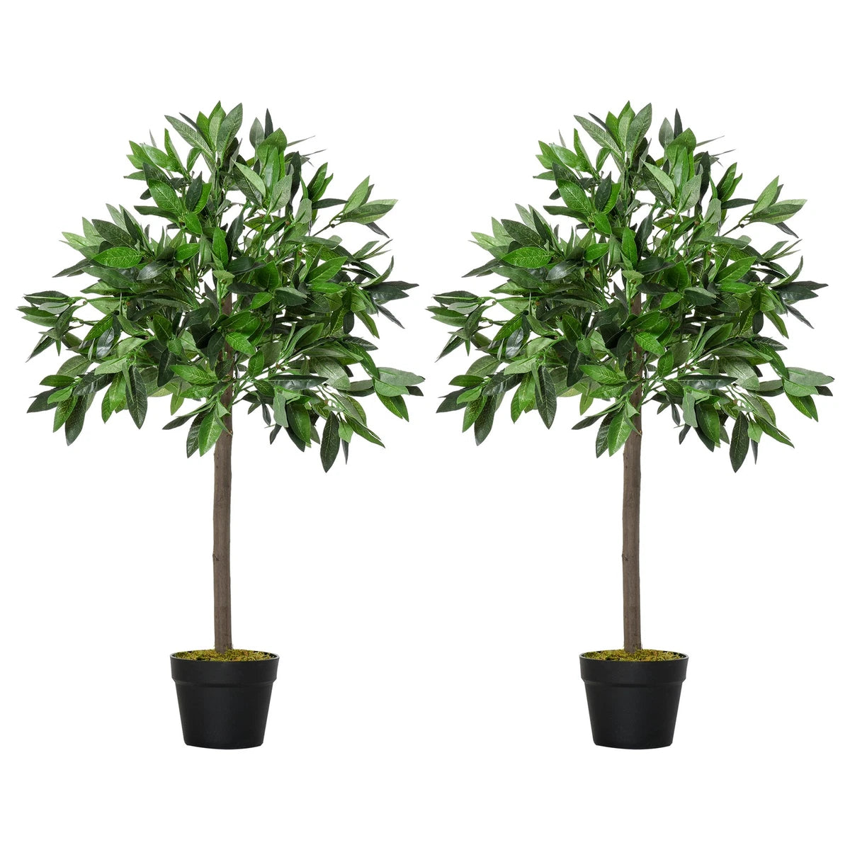 Pair Of 90cm/3FT Artificial Bay Laurel Topiary Trees w/Pot Fake Plant