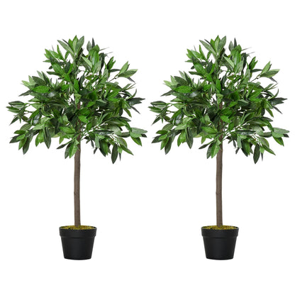 Pair Of 90cm/3FT Artificial Bay Laurel Topiary Trees w/Pot Fake Plant